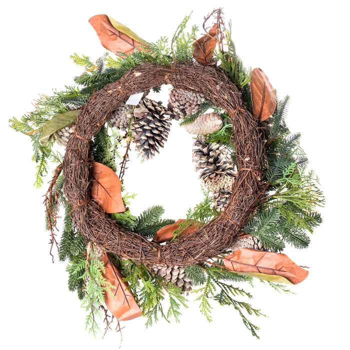 Red Co. 28" Mixed Pine Cone All-Season Wreath, Door Backdrop Ornaments, Home Décor Collection
