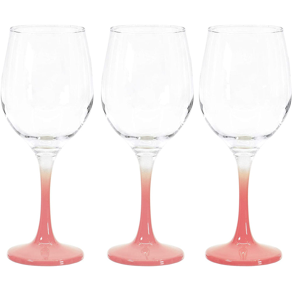 Rose Colored Stem Clear Wine Drinking Glass for Red, White, Pink Wine,  Cocktails, 9.25 Ounce - Set of 3