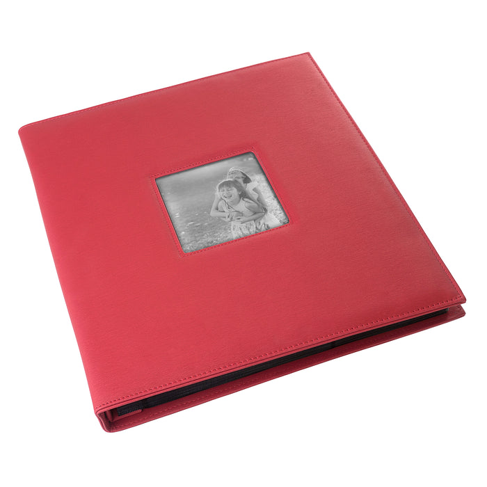 Red Co. Faux Leather Family Photo Album with Front Cover Window Frame – Holds 600 4x6 Photographs