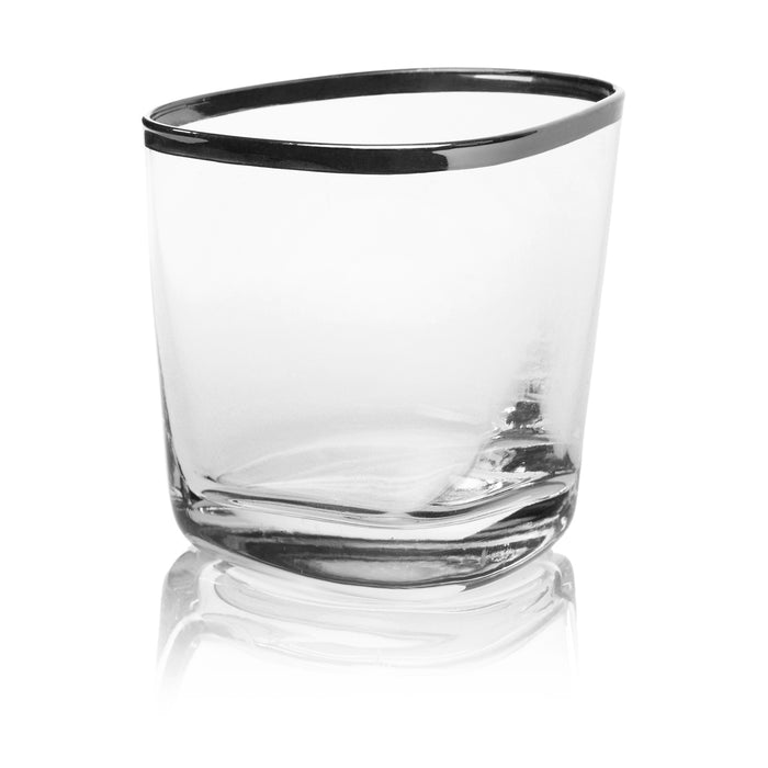 Red Co. Whiskey Glasses with Silver Rim, 10 Ounce - Set of 2