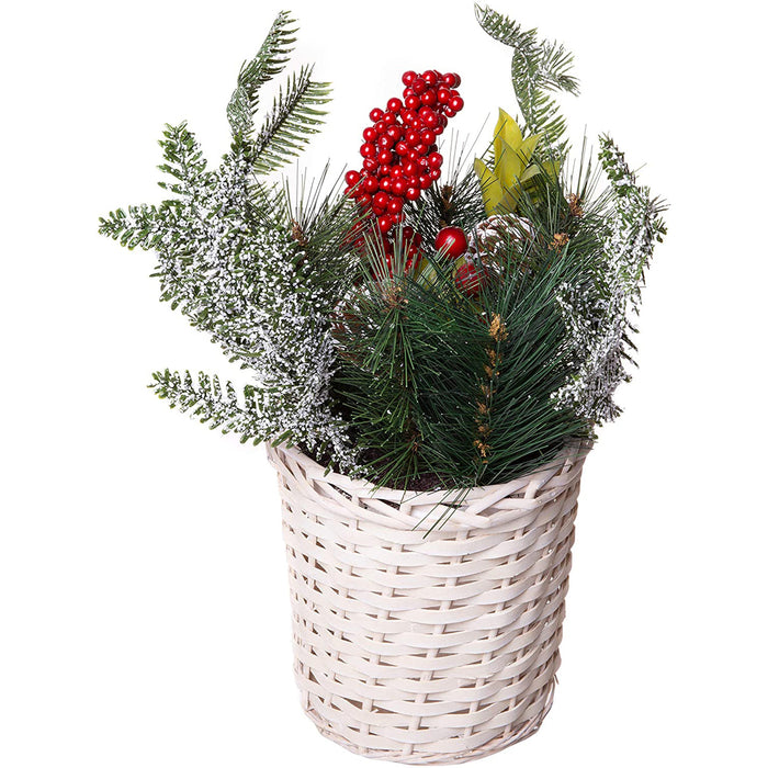 Red Co. 13" x 16" Christmas Basket Centerpiece with Pine Cones and Cranberries