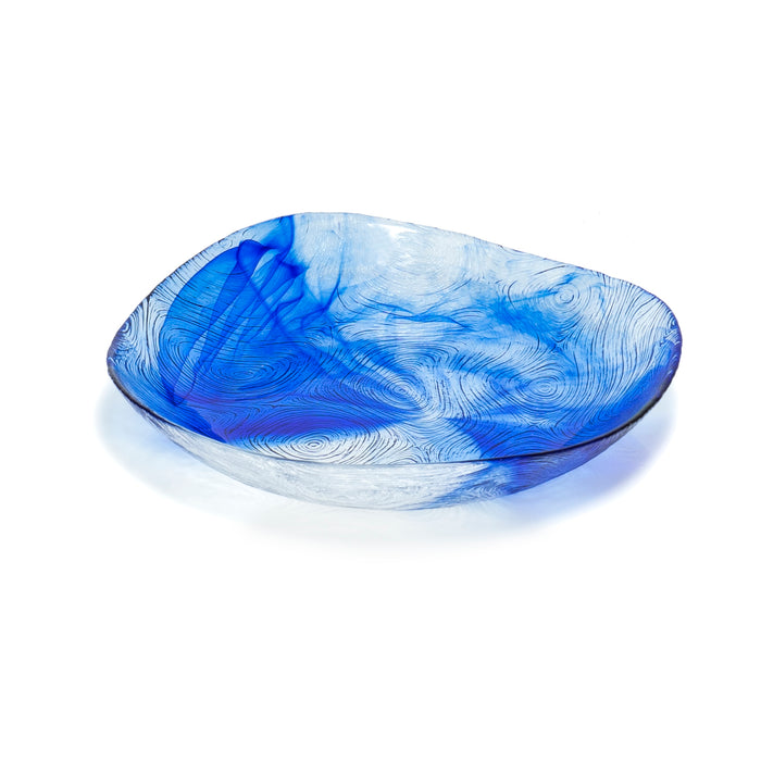 Red Co. Set of 6 Round 10 Oz Blue Etched Wavy Glass Deep Soup Serving Bowls, Medium