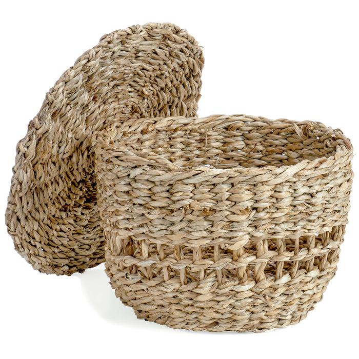 Red Co. 6” Small Decorative Round Natural Hand-Woven Seagrass Storage Basket with Lid