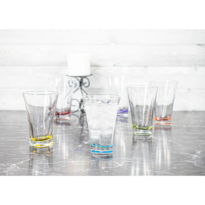 Red Co. Multi-Colored Juice/Beverage Weighted-Base Wide-Rim Glasses, Dishwasher Safe, Set of 6, 11.75 Ounces