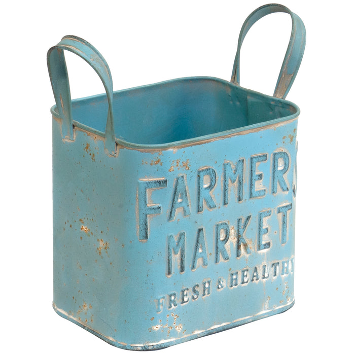 Red Co. Blue Farmers Market Container with Handles Metal Can Home and Garden Organizer