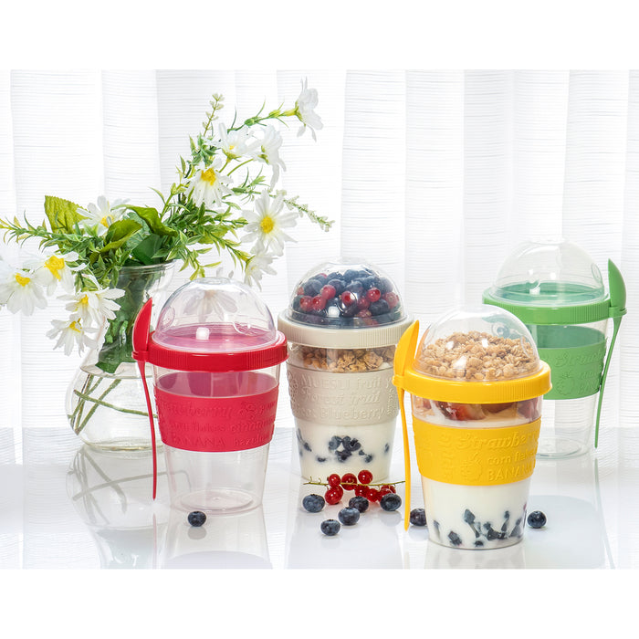  Ermer 2 pcs 20 oz Cereal On The Go Cups Portable Lux Yogurt  Cereal to-Go Container with Top Lid Granola & Fruit Compartment Reusable To- Go Parfait/Snack Cup,random Color,0209: Home & Kitchen