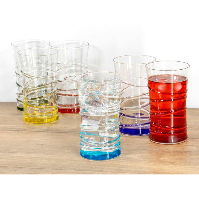 Large Rocks Clear Multi Colored Base Drinking Glass for Water, Juice, Beer,  Whiskey, and Cocktails, 16 Ounce - Set of 6