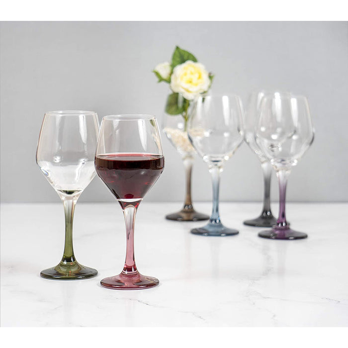 Red Co. Multi Colored Stem Clear Wine Drinking Glass for Red, White, Pink Wine, Cocktails, 10 Ounce - Set of 6