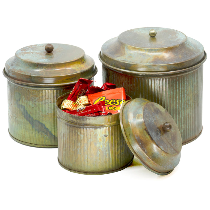 Red Co. Rustic Style 3 Piece Counter Top Kitchen Storage Canisters with Lids for Cookies, Candy, Rice, Pasta, Coffee, Flour, Sugar - 7.25" x 7.5"