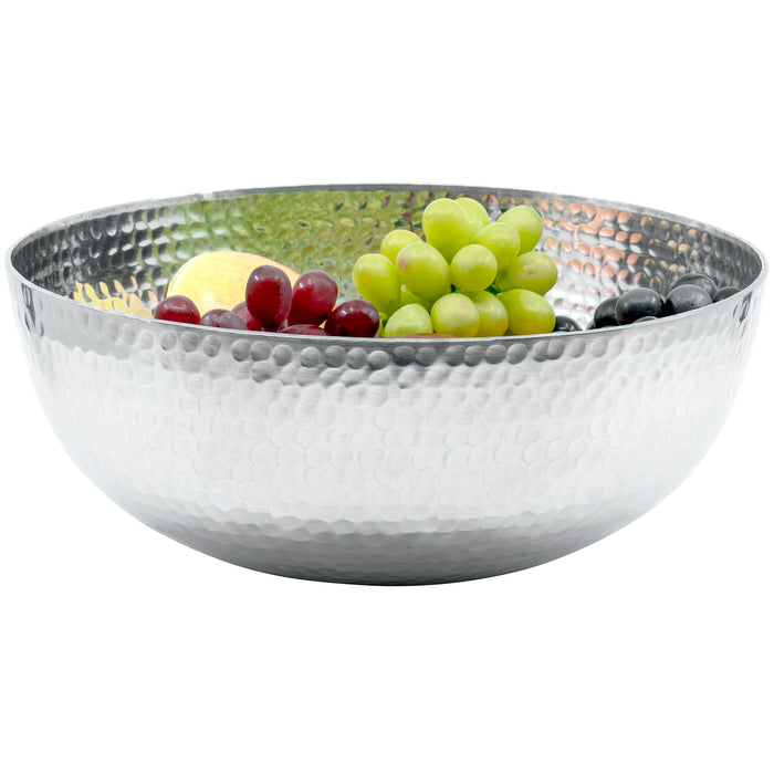 Red Co. Antique Style Tabletop Silver Hammered Centerpiece Round Decorative Bowl, Dining Living Room Home Décor — 11 Inches