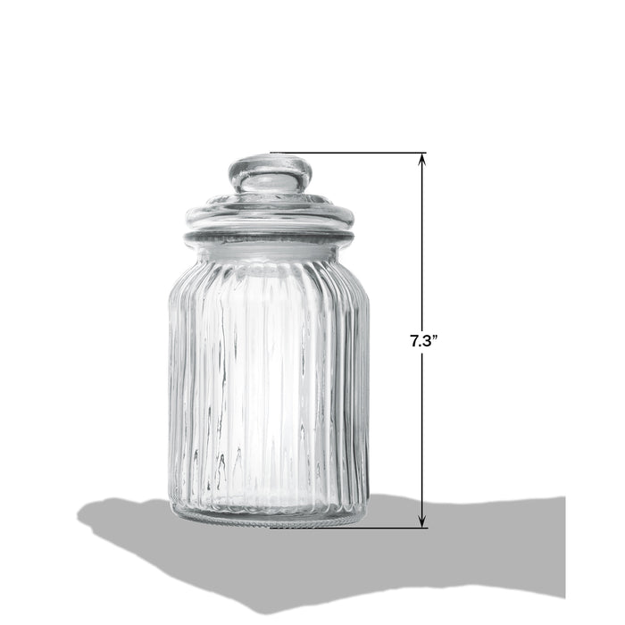 Exclusive Line Ripple Food Storage Tall Glass Jar Canister with Airtight Lid, 42.5 Ounces, 31.8 Ounces, 21.3 Ounces - 3-Piece Set
