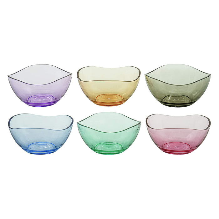 Mini Colored Glass Wavy Serving Prep Bowls for Snacks, Desserts, Storage, 8 Ounce, Set of 6