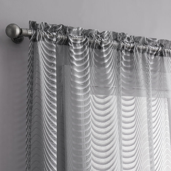 Red Co. Semi Sheer Wave Pattern Soft Decorative Rod Pocket Silver Curtains 2 Piece Set, 54" x 108"