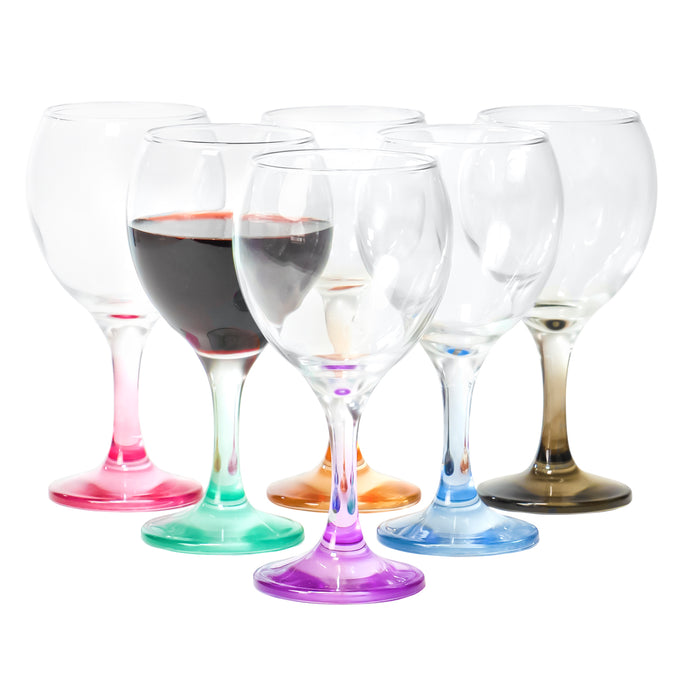 Red Co. Crystal Clear Bowl Wine Drinking Glass with Fading Pastel Multi Colored Base, 8.45 Ounce, Set of 6