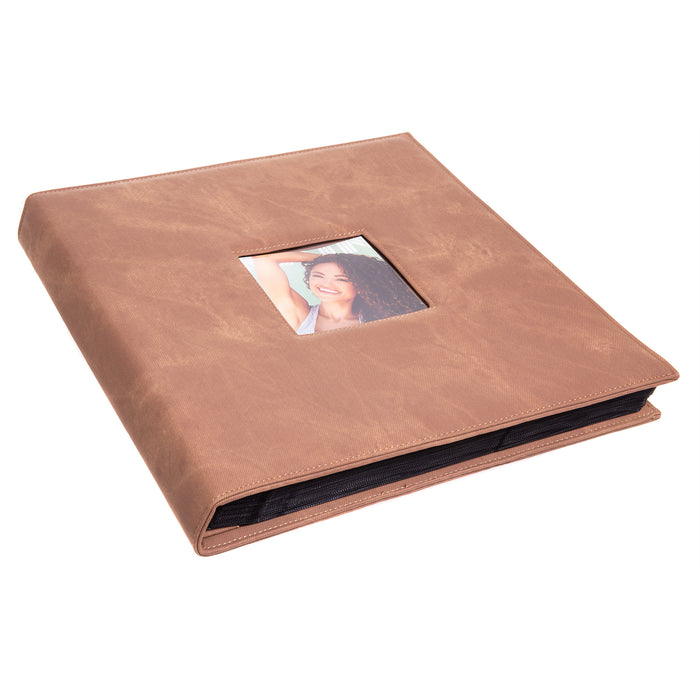 Red Co. Faux Leather Family Photo Album with Front Cover Window Frame – Holds 600 4x6 Photographs