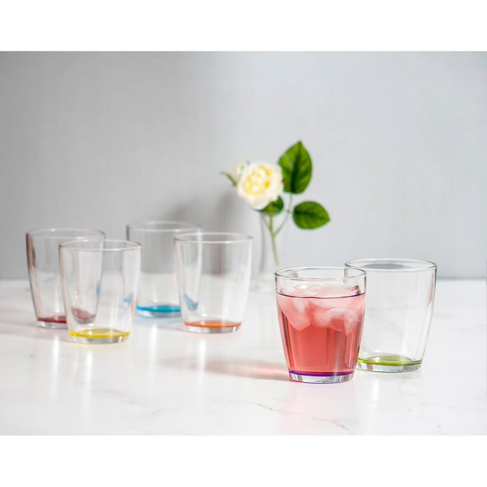 Clear Short Tumbler Glass with Colored Base for Iced Tea Cups