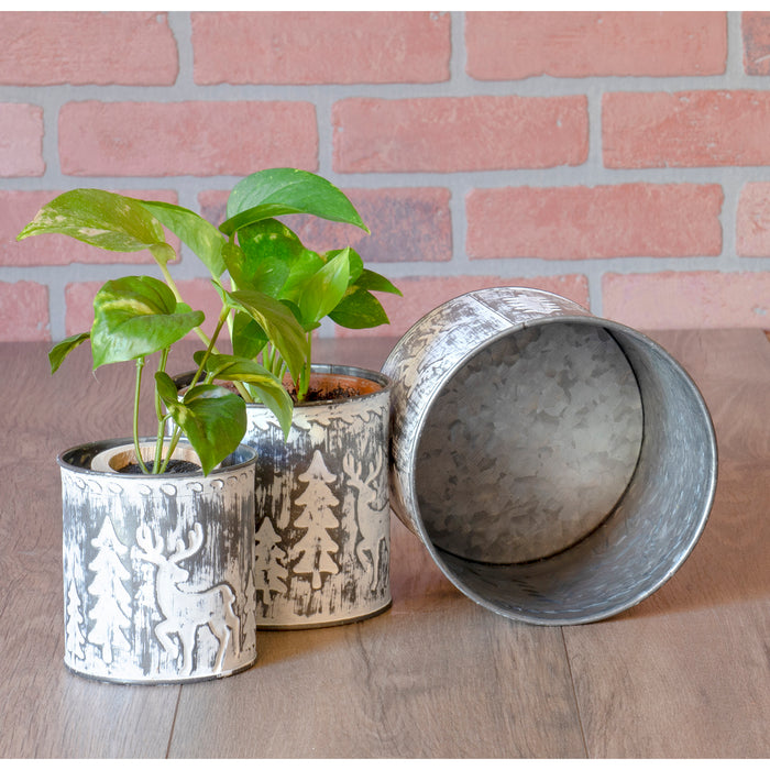 mini metal plant pots Red Co. Round Whitewash Galvanized Metal Mini Flower Planter Pot — Red Co. Goods