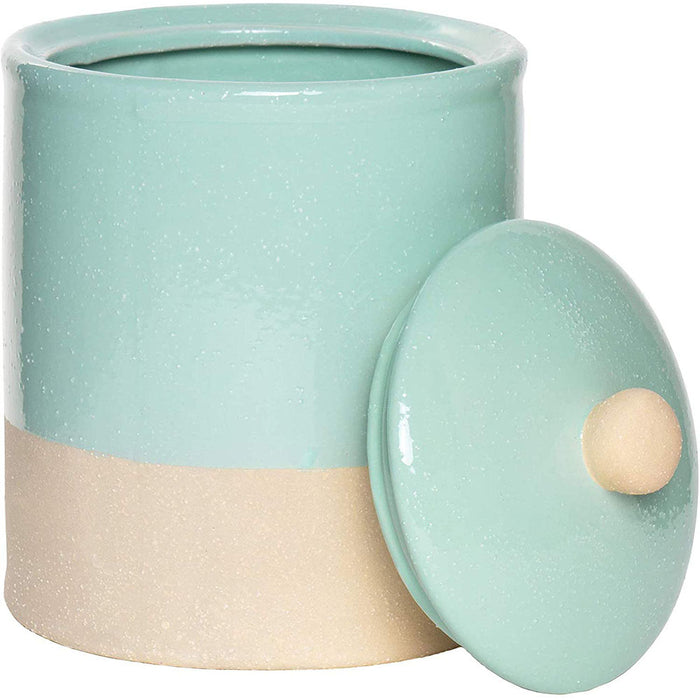 Red Co. Farmhouse Style Stoneware Kitchen Canister with Lid in a Glazed Matte Aqua Finish - 4.5" x 5.75"