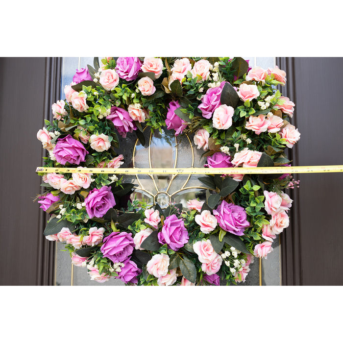 Red Co. 20" Beautiful Pink Roses, Artificial Spring & Summer Wreath, Door Backdrop Ornaments, Home Décor Collection