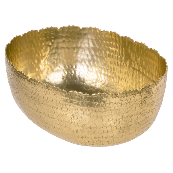 Red Co. Luxurious Gilded Hammered Aluminum Oval Bowl, Metal Decorative Bowl — 11¾" x 9½" x 5"