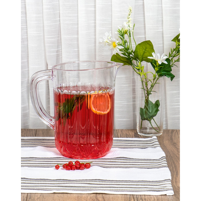 Red Co. Clear Polystyrene Ribbed Pitcher with Closed Handle for Water, Iced Tea, Lemonade, Sangria - 64 Ounce - Made in USA
