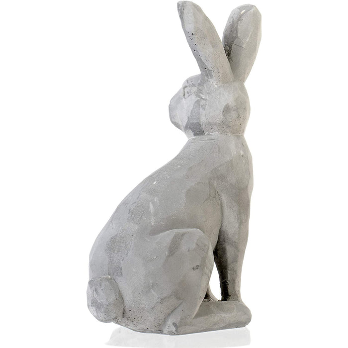 Natural Cement Finished Bunny Rabbit Figurine - Home Decor Statue Paperweight, 8 inches