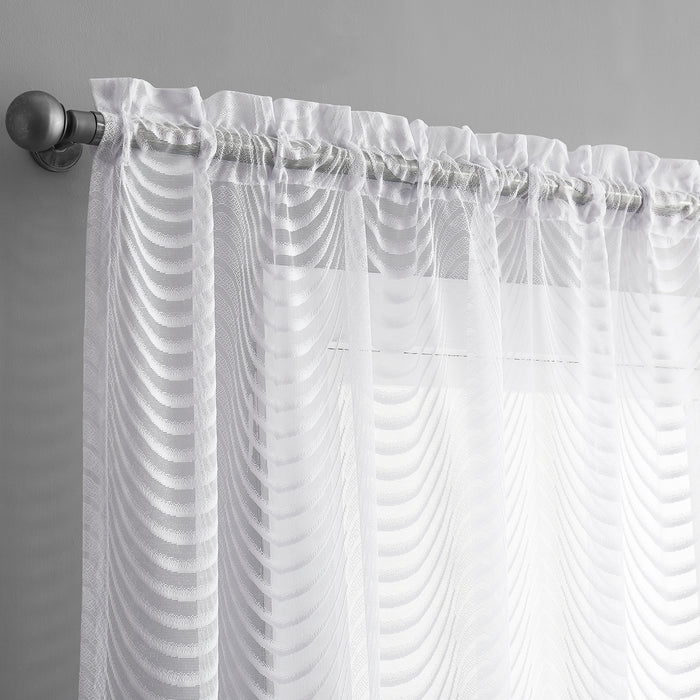 Red Co. Semi Sheer Wave Pattern Soft Decorative Rod Pocket White Curtains 2 Piece Set, 54" x 84"