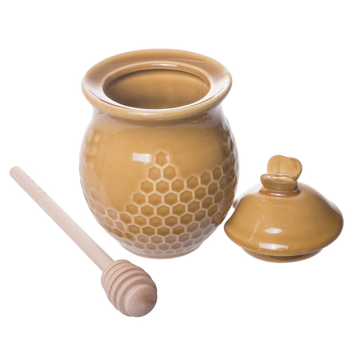 Red Co. Adorable Honeycomb Shaped Honey Jar with Bamboo Honey Dipper, Gold Finish, 4-inch