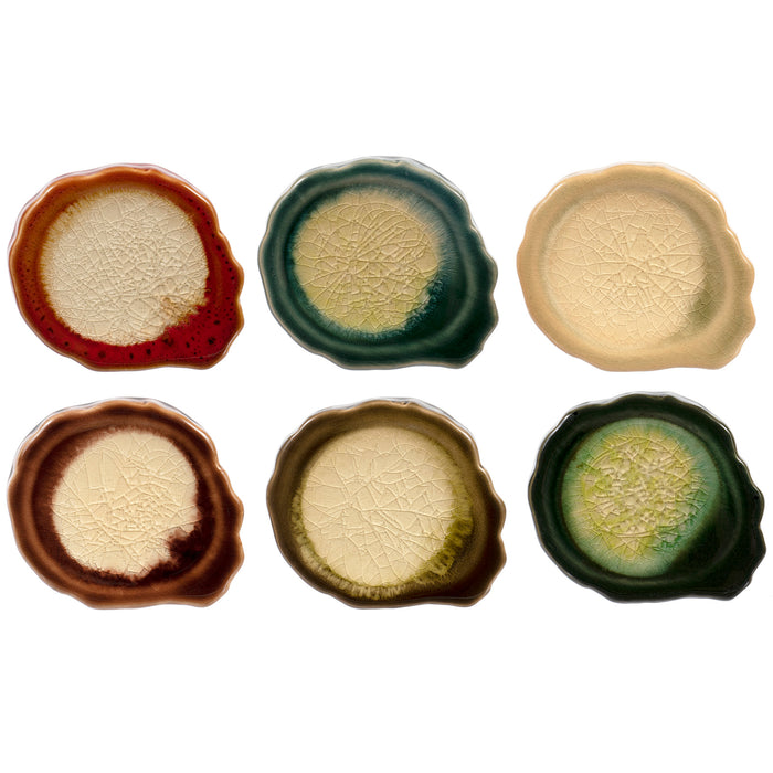 Red Co. Decorative Multicolor Ceramic Stoneware Reactive Glaze Trivet Coasters, 4.75 Inches – Set of 6 Colors