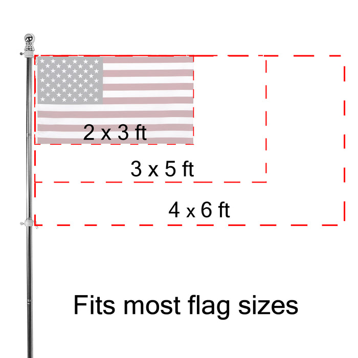 Stainless Steel Wall Hanging Flag Pole with Bracket Complete Kit for House Garden Outdoor Yard - Residential or Commercial with Adjustable Tangle-Free Rotating Rings - 59"