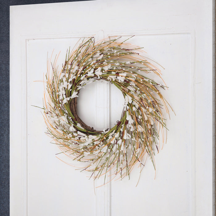 Red Co. Autumn & Spring White Flowers Blossom Grapevine Door Wreath