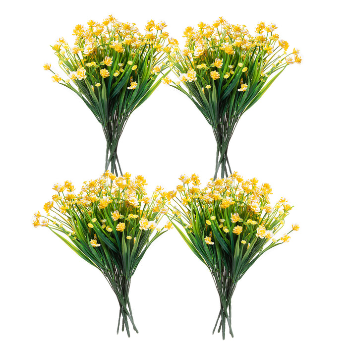 Red Co. Faux Floral Bouquet, Artificial Fake Greenery Flowers for Home and Outdoor Garden Decor, Set of 4 Bunches (6 Picks Each), Spring Yellow