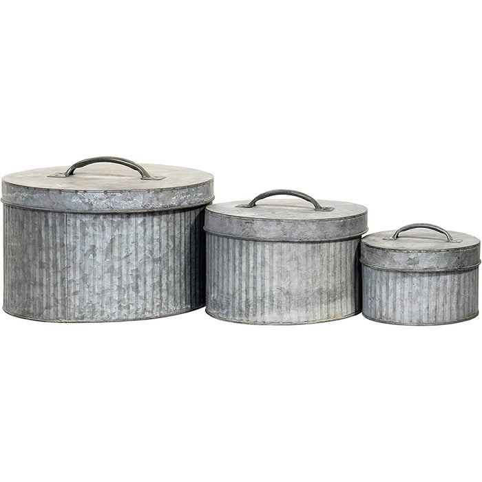 Red Co. Rustic Style 3 Piece Galvanized Metal Nesting Canisters with Lids for Storage and Organization 10"x7"