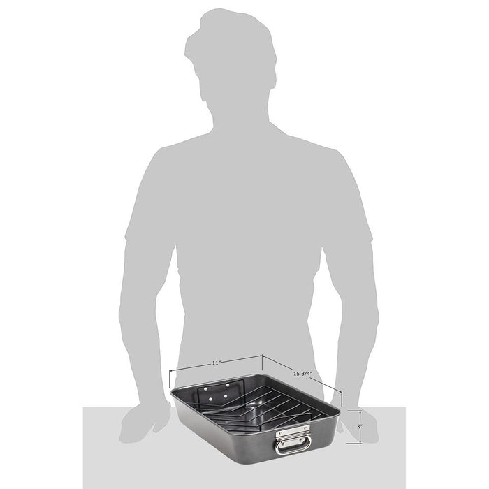 Red Co. Rectangular Black Deep Roasting Pan with Rack 2 Piece Set for Baking, Roasting, Oven, Serving - 15.75" x 11"