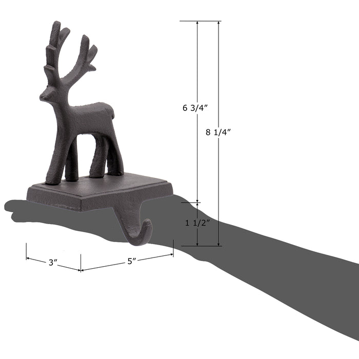 Red Co. Brown Cast Iron Reindeer Stocking Holder with Hook Rustic Home Christmas Décor for Mantel, Fireplace, Dresser