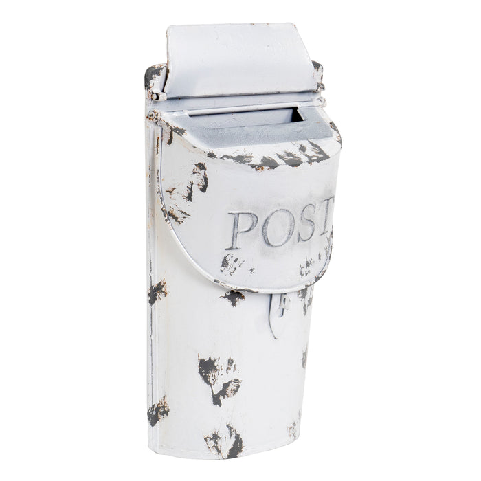 Rustic Style White Post Mailbox Wall Mounted Design - 11 h x 7 w Inches - Small