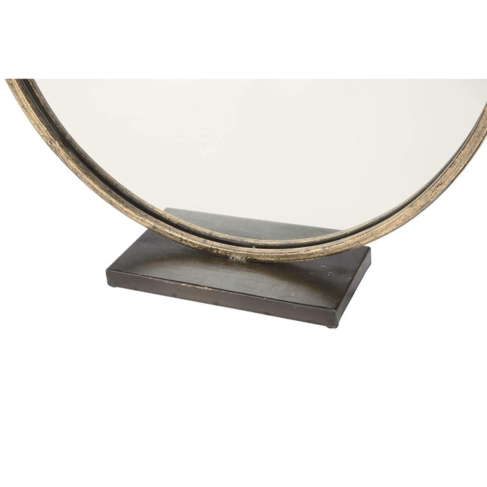 Large Loft Style Gold Beveled Round Mirror in Antique Brass Frame - Table Top Makeup Decor - 16"
