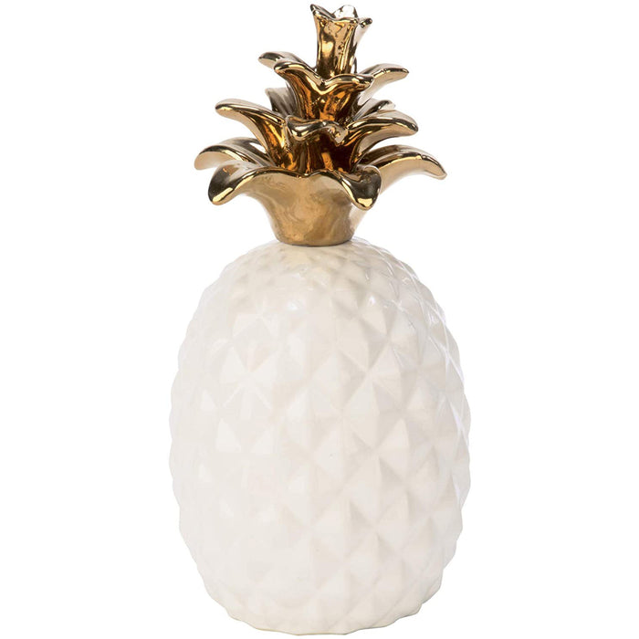 Red Co. White Ceramic Pineapple with Gold Accents - Home Decorative Fruit Figurine