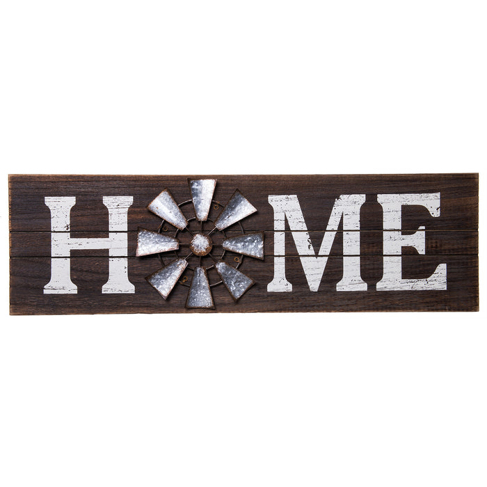 Home Windmill Wood Rustic Sign - Country Home Wall Décor - 23.5 x 7 Inches
