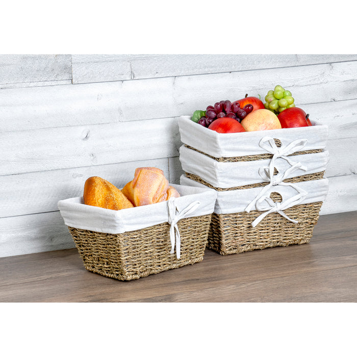 Red Co. Multi-Purpose Nesting Seagrass Basket with Handles and Liners Set of 4, Storage Containers, Home Organizers