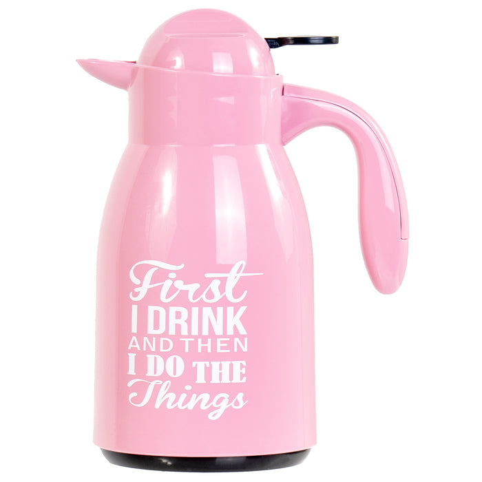Red Co. Pink Thermal Coffee Carafe Tea Dispenser Double Wall Vacuum Insolated Cool Touch Handle with Lever Lid 34 oz.