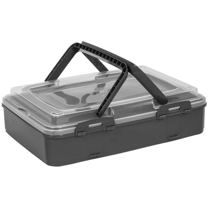 Red Co. Grey Rectangular Pastry and Pie Carrying Box Folding Handle Multi Purpose Food Storage with Lid - 16.5" x 4.25" x 11.25"