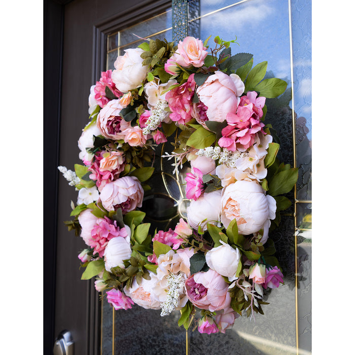 Red Co. 16" Lovely Peony, Artificial Spring & Summer Wreath, Door Backdrop Ornaments, Home Décor Collection