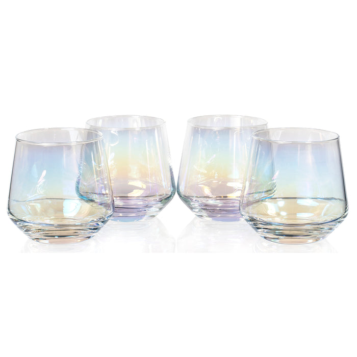 Set of 4 Electroplated Stemless Wine Glasses with Rainbow Effect (11 fl oz)