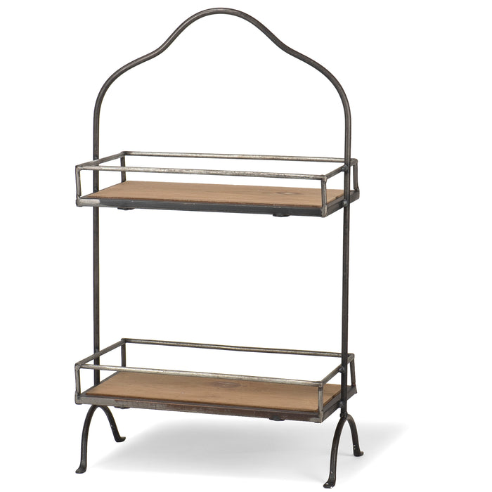 Red Co. Two-Tiered Café Iron Display Rack with Fir Wood Shelves Organizing Kitchen Caddy, 10.5" x 6" x 18"