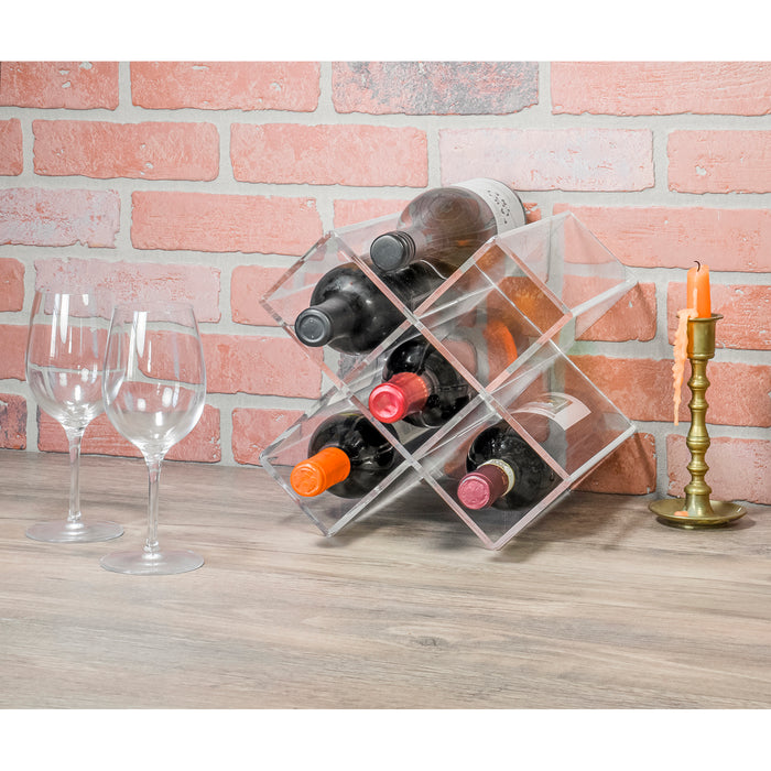 Red Co. Decorative Clear Acrylic Tabletop Criss Cross 6 Bottle Display & Storage Wine Rack Stand for Home Kitchen Bar