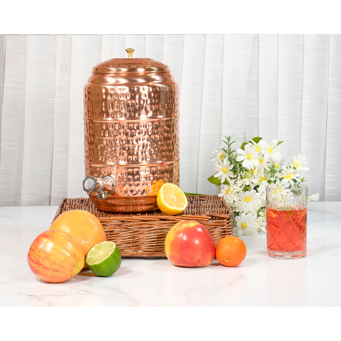 Red Co. Large Decorative Antique Hand-Hammered Copper Multipurpose Beverage Dispenser with Spigot and Lid for Cold & Hot Drinks, 1.25 Gallon