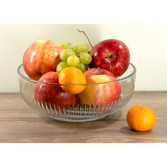 Red Co. Large Clear Glass Mixing Bowl with Ribbed Surface, for Mixing, Storage, Serving