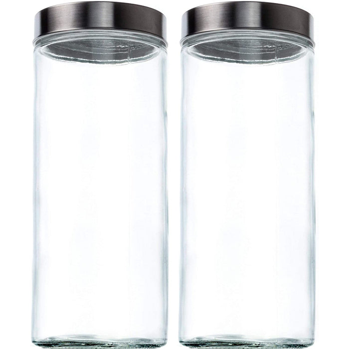 Food Saver Tall Clear Glass Storage Container Jar with Airtight Lid, 67 fl oz, Set of 2