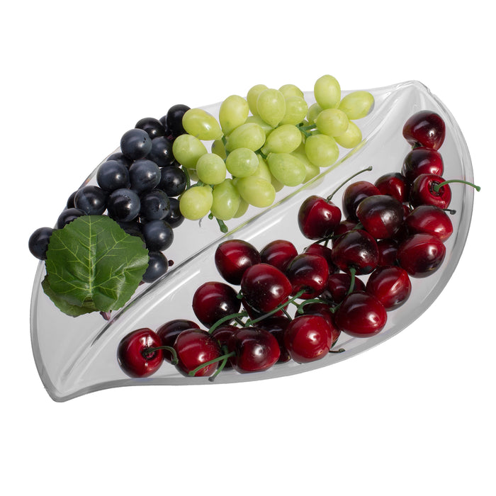 Break Resistant Leaf Serving Tray, Clear Plastic Party Appetizer Plate with 2 Compartment